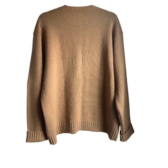J.Crew Womens Large Sweater V-Neck Camel Wool Oversized Minimalist Old Money - Picture 2 of 8